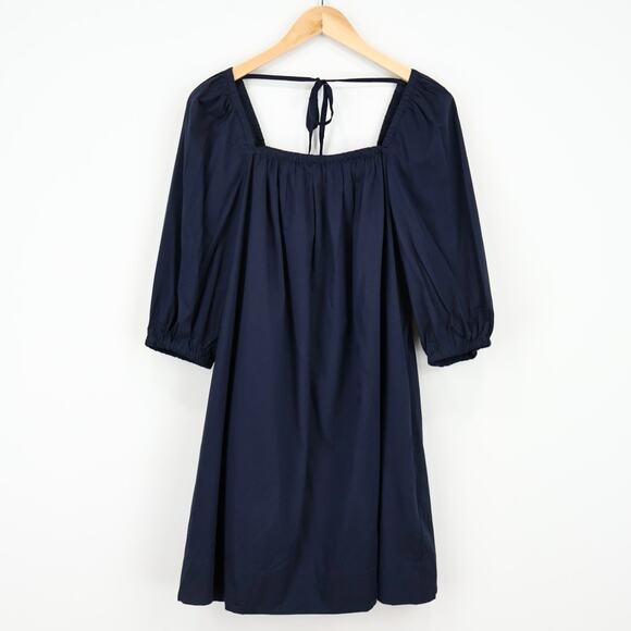 NWT Madewell Square-Neck Puff-Sleeve Babydoll Mini Dress In Navy Blue Size 4 - Picture 3 of 8